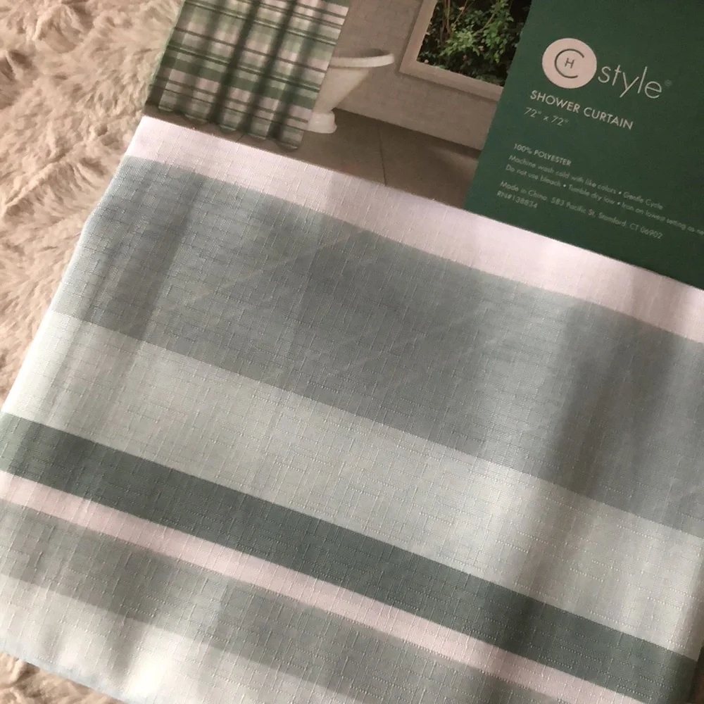 CH Style Mint Green and White Shower Curtain